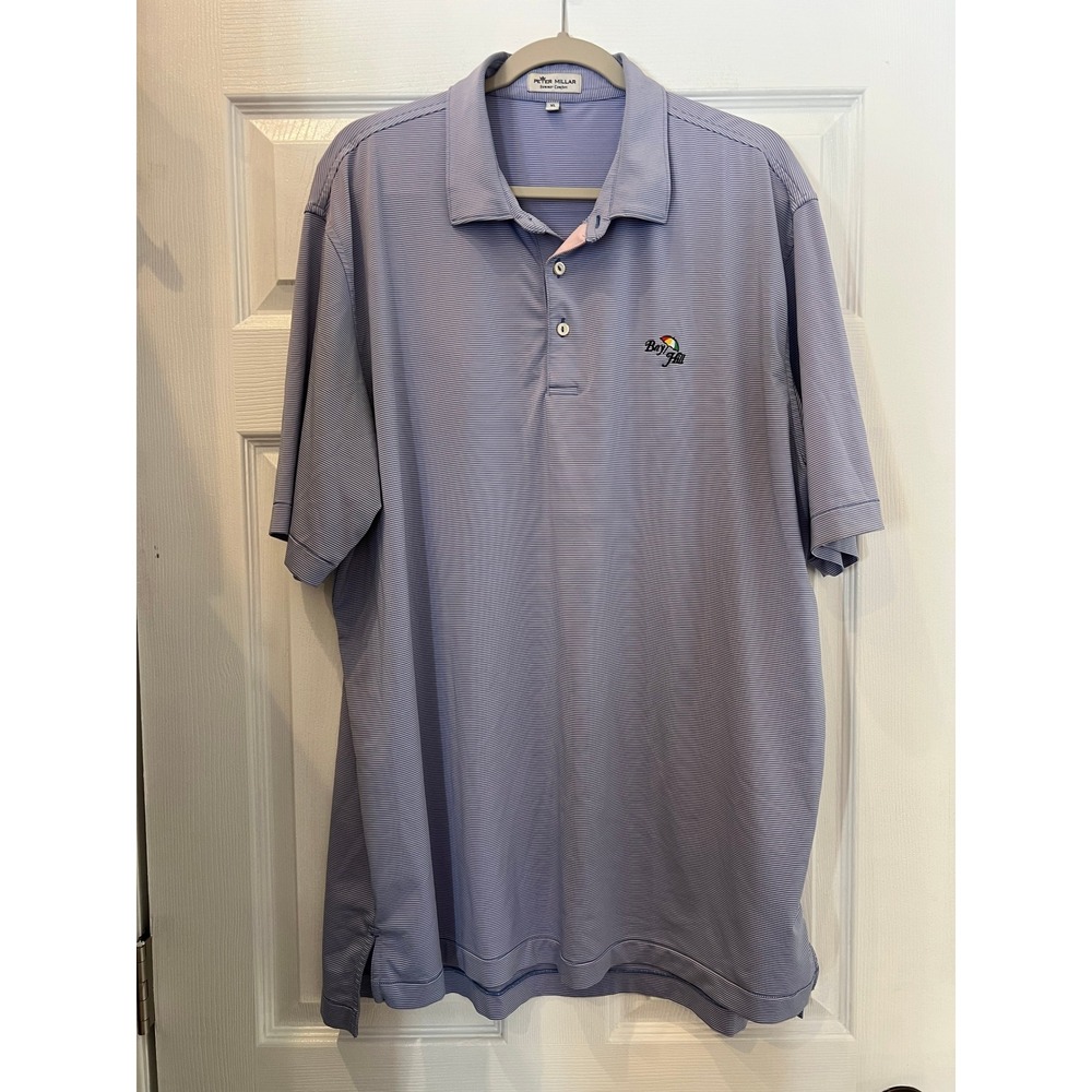 Peter Millar Polo Shirt Polyester Spandex Performance Bay Hill Blue Stripe XL